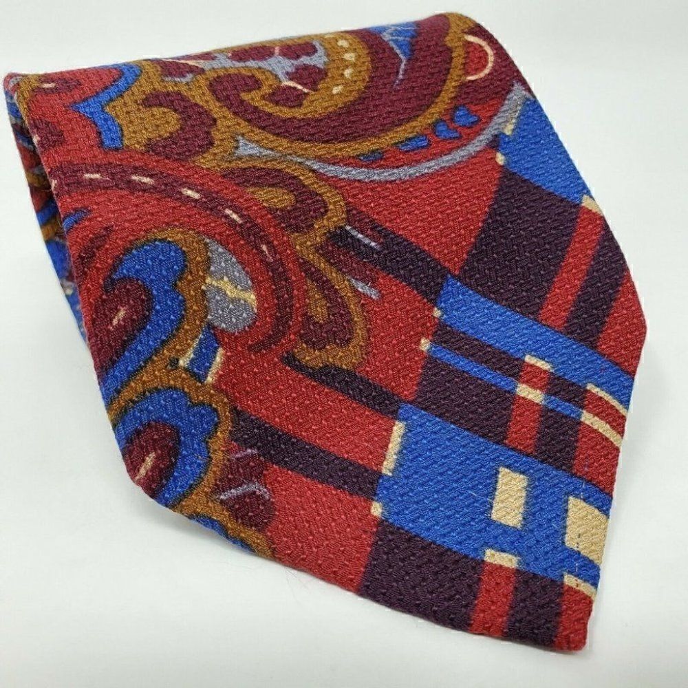 TED LAPIDUS SILK TIE BLUE RED HIPPY 70'S STYLE
